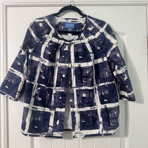 SIMPLY VERA VERA WANG SWING JACKET WOMENS SIZE SMALL 3/4 SLEEVE BLUE/WHITE